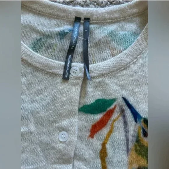 Anthropologie The Juliet Cashmere Cardigan Sweater Birds Graphics size S - Picture 8 of 11